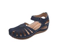 Generisch 2026 Sandali casual da donna con punta rotonda - comode pantofole per spiaggia e tempo libero, colore puro con tacco medio, scarpe basic vintage, Blu, 38 EU