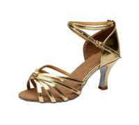 Generisch 2026 Sandali da donna con tacco da 5 cm, stile danza latina con decorazione a nodo, comode scarpe con tacco medio per occasioni casual, gold, 42 EU Larga