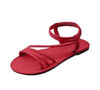 Generisch 2026 Sandali estivi piatti con cinghie in stile bohémien - Pantofole casual come comode scarpe da spiaggia, perfette per tutti i giorni e le vacanze, look retrò, Colore: rosso, 42 EU