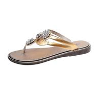 Generisch 2026 Sandali infradito alla moda con motivo floreale Cristalli Comode pantofole estive da spiaggia scarpe casual moda morbide pantofole elastiche, gold, 38 EU