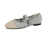 Generisch 2026 Sandali piatti Mary-Jane con pizzo quadrato e maglia - da infilare, ballerine leggere e comode per tutti i giorni e gli appuntamenti, scarpe morbide per attività all'aria aperta, grigio