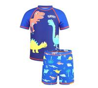 Generisch 2026 Set da bagno 2 pezzi per ragazzi con stampa a dinosauri e lettere | Maglia a maniche corte ad asciugatura rapida e pantaloncini da bagno con SPF 50+, Blu, 3-4 Anni