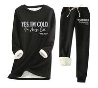 Generisch 2026 - Set da donna comodo e caldo invernale "YES I'm Cold. ME 24:7" con stampa spessa Slim Fit Mutande (8) Abbigliamento Festa Donna, Nero , L