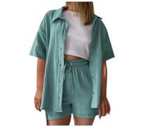 Generisch 2026, set di pantaloncini basic da donna con camicia, top regolabile in due pezzi, abbigliamento casual per tutti i giorni baggy moda, B-blu, XXL