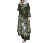 Generisch 2026 set musulmani 2 pezzi per donna, a maniche lunghe con bottoni a maniche lunghe, pantaloni Abaya, abito casual, abiti Dubai, bikini speciali, verde militare, L