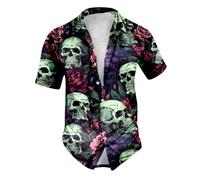 Generisch 2026 - Stampa maschile tema Halloween Casual Girocollo Sangue Grafica taglie forti Camicia corta risvolto stampato camicia monopetto a maniche lunghe camicia nera uomo, Verde chiaro, L
