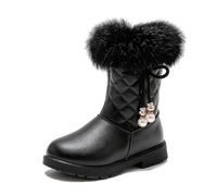 Generisch 2026 Stivali da neve per ragazze invernali con suola plateau antiscivolo, caldi, comodi, tinta unita, con fiocco cerniera laterale, Nero , 28 EU