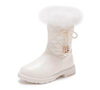 Generisch 2026 Stivali da neve per ragazze invernali con suola plateau antiscivolo, caldi, comodi, tinta unita, con fiocco cerniera laterale, bianco, 27.5 EU