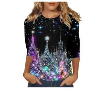 Generisch 2026 Top alla moda casual orientato a tema con maniche a tre quarti per abbigliamento festivo e abbigliamento da festa nel periodo natalizio. Comoda camicia quotidiana, Nero , 3XL