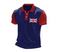 Generisch 2026 - Top casual con stampa bandiera britannica con maniche raglan e abbottonatura sul risvolto da uomo, cuciture in denim a maniche corte, Blu marino, S