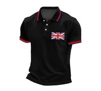 Generisch 2026 - Top casual con stampa bandiera britannica con maniche raglan e abbottonatura sul risvolto da uomo, cuciture in denim a maniche corte, Nero , XL