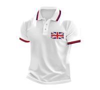 Generisch 2026 - Top casual con stampa bandiera britannica con maniche raglan e abbottonatura sul risvolto da uomo, cuciture in denim a maniche corte, bianco, L