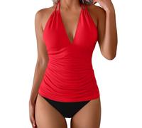 Generisch 2026 - Top tankini da donna senza parte inferiore, scollo a V, costume da bagno, top da eroi dell'infanzia, costume da donna, Colore: rosso, S
