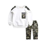 Generisch 2026 - Tuta da allenamento per ragazzi, 2 pezzi, stampa mimetica, per attività all'aria aperta, avventura, tempo libero, comfort per bambini, bianco, 7-9 Jahre