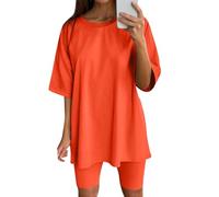 Generisch 2026 - Vestiti in due pezzi da donna, top a maniche corte e pantaloni corti, set sportivi da corsa yoga mucca pigiama, Colore: arancione., 3XL