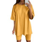 Generisch 2026 - Vestiti in due pezzi da donna, top a maniche corte e pantaloni corti, set sportivi da corsa yoga mucca pigiama, gold, 3XL