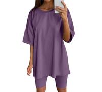 Generisch 2026 - Vestiti in due pezzi da donna, top a maniche corte e pantaloni corti, set sportivi da corsa yoga mucca pigiama, Lilla, 3XL