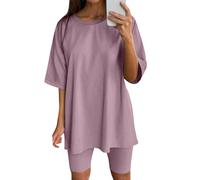Generisch 2026 - Vestiti in due pezzi da donna, top a maniche corte e pantaloni corti, set sportivi da corsa yoga mucca pigiama, Viola chiaro, 3XL