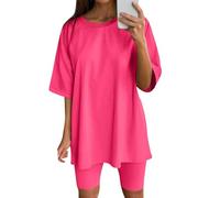 Generisch 2026 - Vestiti in due pezzi da donna, top a maniche corte e pantaloni corti, set sportivi da corsa yoga mucca pigiama, rosa intenso, 3XL