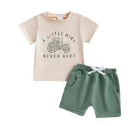 Generisch 2026 Vestito da ragazzo in due pezzi composto da una maglietta a maniche corte con scollo rotondo e stampa trattori e pantaloncini in tinta unita, Gn2, 2 anni