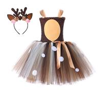 Generisch 2026 Vestito da renna tutu bambina festa vacanza costume costume tutu gioco con gonna glitter, caffè, 3-4 Anni