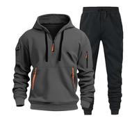 Generisch 2026 Vestito da uomo alla moda in due pezzi con cappuccio pantaloni neri casual per un tempo libero elegante, grigio., 3XL