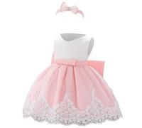 Generisch 2026 - Vestito in pizzo per neonata, per battesimo, con fiocco, per matrimonio, battesimo, tutù, per il primo compleanno, per ragazze, Colore: rosa., 3-6 mesi