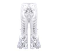 Generisch 2027 - Vestito da bambina, con paillettes scintillanti, 2 pezzi, gambe svasate con paillettes rotonde, A-argento., 12- 14 anni