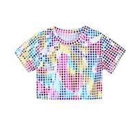 Generisch 2027 - Vestito da bambina, con paillettes scintillanti, 2 pezzi, gambe svasate con paillettes rotonde, C-rosa, 5-6 Anni