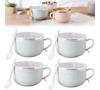 Generisch 25-Oz Mug Meals W/Lid-Its, 2/4 pezzi Meal Mugs Set, Soup Mugs with Handles and Lids for Soups, Stews, Coffee (4 pezzi * Blu)