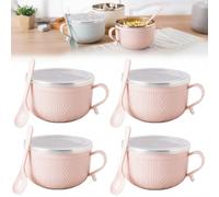 Generisch 25-Oz Mug Meals W/Lid-Its, 2/4 pezzi Meal Mugs Set, Soup Mugs with Handles and Lids for Soups, Stews, Coffee (4 pezzi * Rosa)