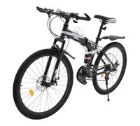Generisch 26 Pollici Pieghevole Mountain Bike 21 Marce, Telaio In Alluminio Con Doppio Freno A Disco, Premium Nero E Argento, Per Uomini E Donne