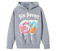 Generisch 6 7 meme Felpa con cappuccio unisex per bambini, oversize, con stampa, Harajuku Y2K, a maniche lunghe, 67, casual, tinta unita, da jogging, per ragazze e ragazzi, 03-grigio chiaro, 5-6 Jahre