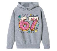 Generisch 6 7 meme Felpa con cappuccio unisex per bambini, oversize, con stampa, Harajuku Y2K, a maniche lunghe, 67, casual, tinta unita, da jogging, per ragazze e ragazzi, 01-grigio chiaro, 5-6 Jahre