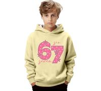 Generisch 6 7 meme felpa unisex per bambini, oversize, con cappuccio, con stampa, a maniche lunghe, Harajuku Y2K, con cappuccio, per ragazzi, 67, casual, tinta unita, per lo sport, 03-beige, 4-5 Jahre