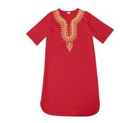 Generisch Abaya Abito africano Dashiki per bambini, a maniche corte, in cotone, design classico, per ragazzi e ragazze musulmani, 03#_rosso, 1-2 Anni
