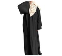 Generisch Abaya Abito Dubai Pullover Robe Chiffon Pieghettato Maxi Abito Tinta Unita Stile Medio Oriente Che Scorre Abito Islamico, Nero , L