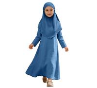 Generisch Abaya - Abito in due pezzi con giacca, elegante, fresco, islamico, per feste, taglio classico, maniche lunghe, lunghezza al ginocchio, per tutti i giorni, per il tempo libero, la scuola, Blu