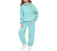 Generisch Abbigliamento casual con cappuccio e pantaloni con stampa a lettere per ragazze alla moda, due pezzi, comodo, per tutti i giorni, morbido mix, Verde menta, 4-5 Anni