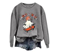Generisch Abbigliamento da donna Autunno e Inverno 2024 Halloween Modello Stampa a maniche lunghe Maglione Maglione Camicetta Modello, grigio chiaro., S