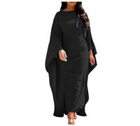 Generisch Abbigliamento da preghiera da donna Ramadan Eid Raso Pipistrello Abaya, abiti musulmani, maxi caftano, a maniche lunghe, abito da preghiera islamico Dubai musulmano, abito lungo, Nero , XL