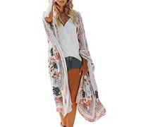 Generisch Abbigliamento da spiaggia da donna estivo lungo Flowy Kimono Cardigan Boho Chiffon Floreale Beach Cover Up Top, a, 5XL