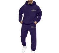 Generisch Abbigliamento da uomo alla moda in due pezzi con stampa a lettere per una comoda moda quotidiana, occasioni casual, design alla moda, Viola scuro, M