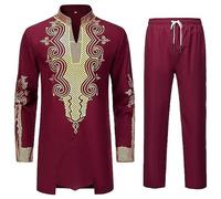Generisch Abbigliamento da uomo arabo, caftano sciolto thobe Dubai Middle East, cotone Dashiki Abaya, scollo rotondo Abbigliamento da preghiera Ramadan, tinta unita, maniche lunghe, musulmane, abiti