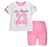 Generisch Abbigliamento estivo da ragazza, 2 pezzi, a maniche corte e pantaloncini, abbigliamento da gioco, morbido, comodo, abbigliamento quotidiano per bambini, Colore: rosa., 11-12 Jahre