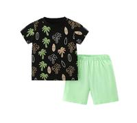 Generisch Abbigliamento estivo da ragazzo, 2 pezzi: morbida camicia a maniche corte e pantaloncini, abbigliamento da gioco casual, abbigliamento comodo per bambini per bambini, Nero , 5-6 Jahre