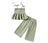 Generisch Abbigliamento estivo per bambini e bambine, con canottina per neonati, in lino, senza maniche, set da 1 6 Y, verde, 12-18 Mesi
