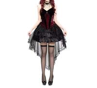 Generisch Abbigliamento gotico da donna in velluto con gonna a sbuffo, scuro, gotico Lolita, abito da sposa, costume di carnevale, da donna, set completo con costume da vampiro