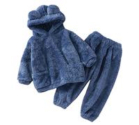 Generisch Abbigliamento invernale caldo con cappuccio, felpa e pantaloni, 2 pezzi, tuta da allenamento, pigiameria, set da notte 110% pensiero trasversale, Blu, 12-18 Mesi
