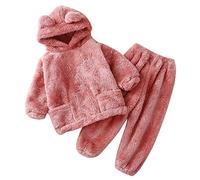 Generisch Abbigliamento invernale caldo con cappuccio, felpa e pantaloni, 2 pezzi, tuta da allenamento, pigiameria, set da notte 110% pensiero trasversale, Colore: rosa., 18-24 Mesi